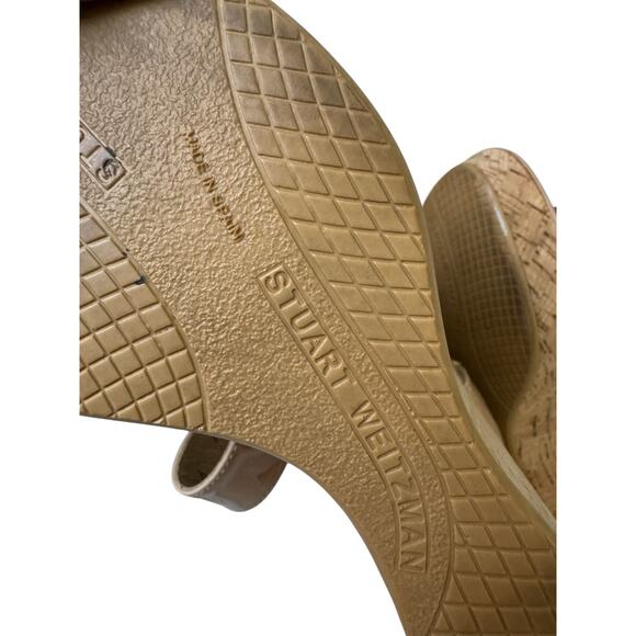 Stuart Weitzman Nude Patent Leather Cork Wedge Platform Sandals 9M Made in Spain - Picture 11 of 12
